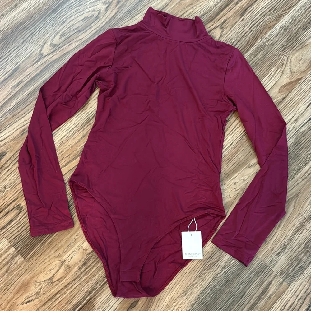 NEW!! MANGOPOP women’s mock turtle neck long sleeve tops bodysuit jumpsuit - Picture 1 of 5